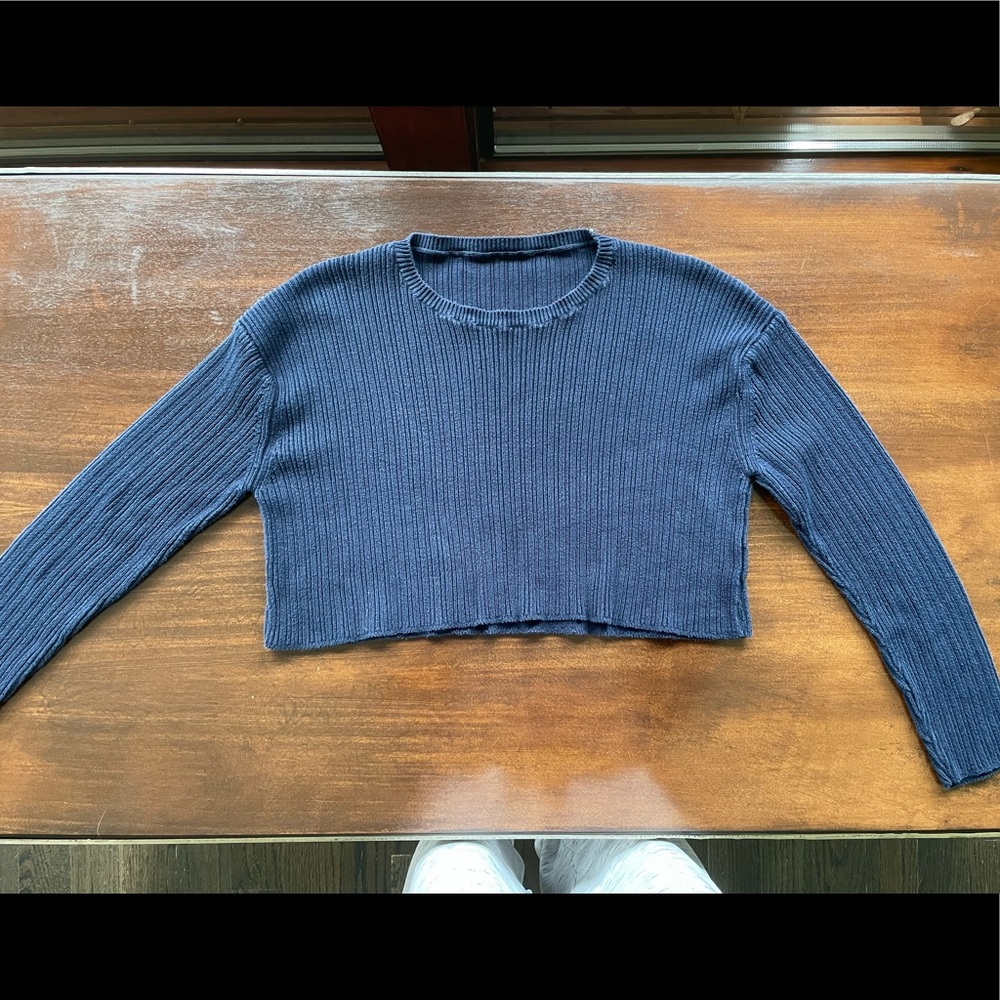Brandy Melville Navy Crop Ribbed Knit Sweater Top